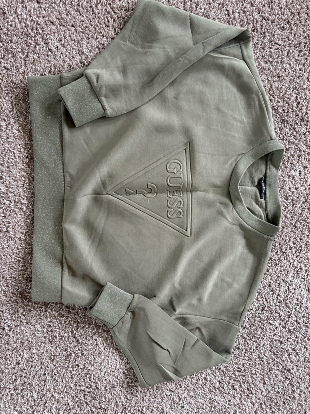 GUESS Olive Green Embossed Logo Crewneck Sweater